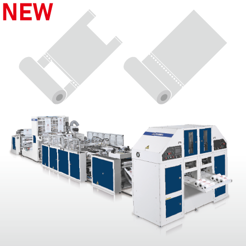 Fully Automatic High Speed 2 Lines with Core T-Shirt & Bottom Sealing Bags on Roll Making Machine with Slitting & Gusseting Unit-STBCR-40-G2+OS+2W