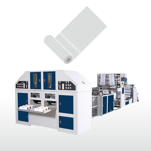 Fully Automatic High Speed 2 Lines with Core Vegetable Bag-on-Roll Making Machine with Hot Slitting & Side Gusseting Unit / SCR-40-G2
