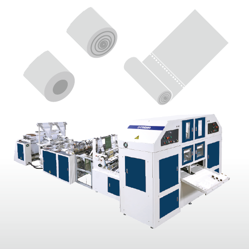 Fully Automatic High Speed Single Line with Core (V, C, N, M Fold) Garbage Bag on Roll & Table Sheet on Roll Making Machine / SMNRCR-1000