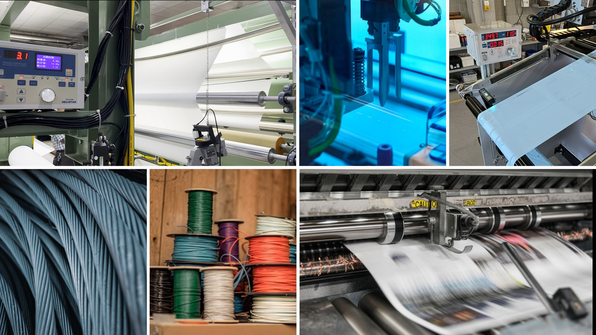 Application scene: web handling line with powder brake and tension controller maintaining stable film tension