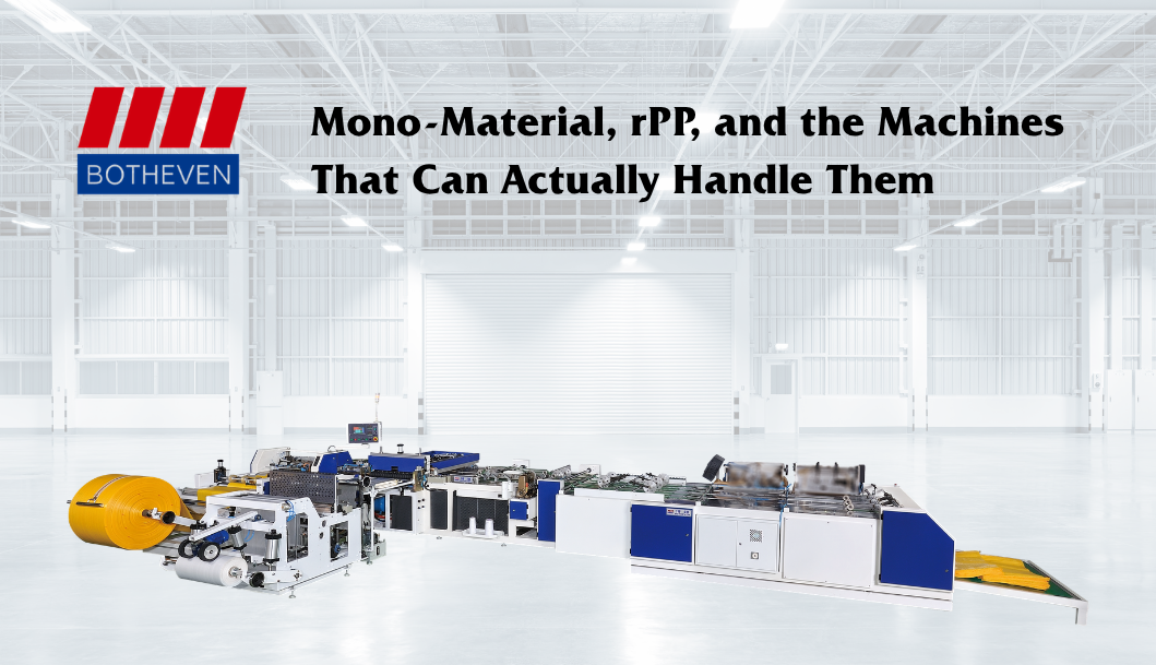 CS-2012 Automatic Cutting & Sewing Machine — A newly developed servo-driven platform designed for the precision demands of mono-material and high-rPP fabrics. Dual servo control keeps cutting length consistent bag after bag